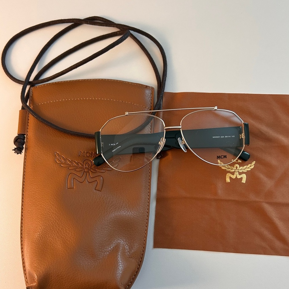 MCM Optical with Leather Drawstring Toiletry Pouch.  100% Authentic!